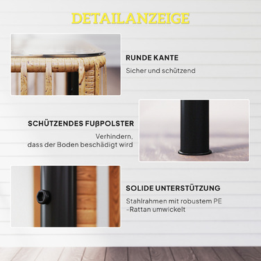 Столик Outsunny з ротангу Polyrattan, 65 x 65 x 43 см, стійкий до погодних умов, квадратний столик для тераси, журнальний столик для балкону, садові меблі для саду, тераси, балкону, з натуральним деревом | Aosom
