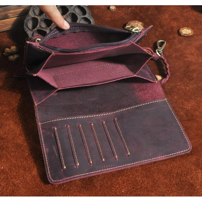 Le'aokuu Men's Genuine Leather Wallet Organizer Double Checkbook Wallet Pattern Commercial Money Clip 3377