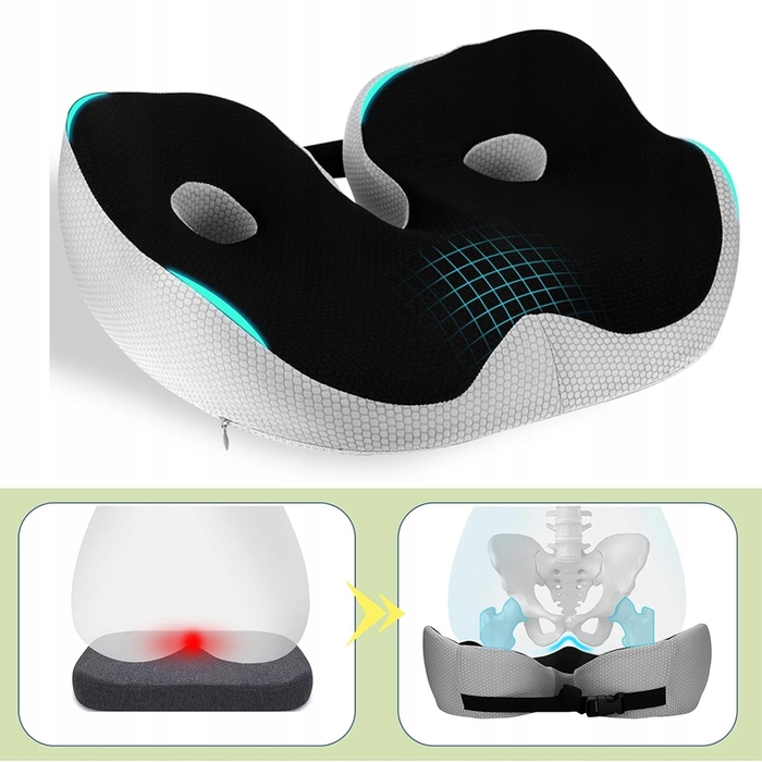 Ортопедична подушка для сидіння Bedee, чорна, з ефектом пам'яті (memory foam), розмір L