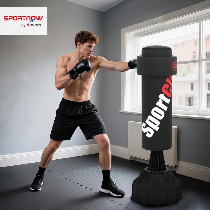 Стенд-боксерський мішок SPORTNOW, 65-175 см, з сорбентом, боксерські рукавиці, обладнання для боксу та кікбоксингу, пластик, чорний