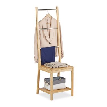 Relaxdays Butler Stool Bamboo & Stainless Steel