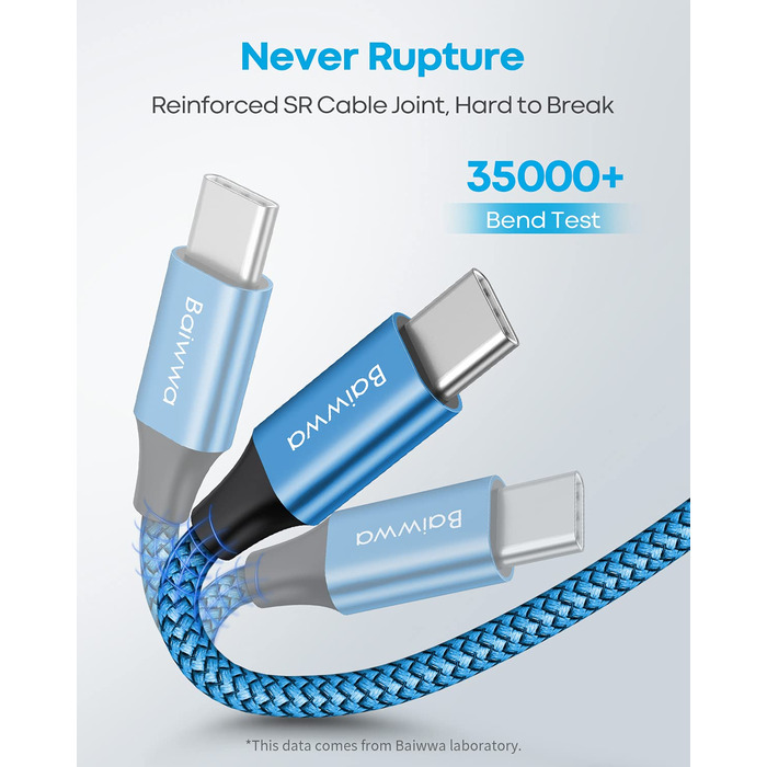 Кабель USB-C на USB-A 6м, блакитний, нейлон - для Samsung, iPhone, Redmi, Pixel