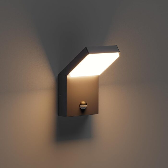 КЛIГТЕН Зовнішня бра з LED та датчиком руху, 24W, IP65, вологостійка, для саду, тераси, входу (Чорний, Тепле біле світло)