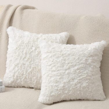 NIULAA White Faux Fur Pillow Covers 45x45 2-Pack - Luxurious Plush Cushion Covers for Sofa, Living Room, Bedroom