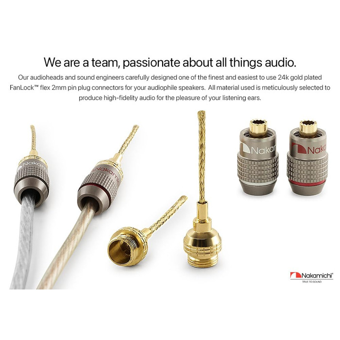 Nakamichi FanLock Excel Serie 24K позолочені бананові штекери 2 мм, 10-18 AWG, 4 мм, для акустичних систем, Hi-Fi аудіокабелів (16 шт - 8 пар)