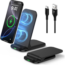 Бездротовий зарядний стан Google Pixel, 15W, чорний. Сумісний з Google Pixel 10/9/Pro/8/7/6/5 та Samsung Galaxy S25+/S24 FE/S23/S22/S21 (Foldable)