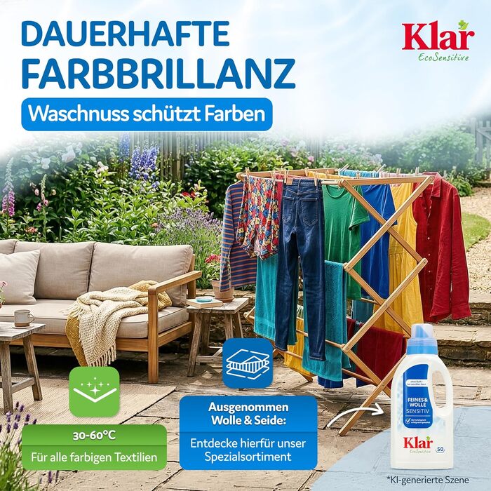 Пральний порошок Klar EcoSensitive Color SENSITIV для кольорових речей, гіпоалергенний, без ароматизаторів, 4.75 кг