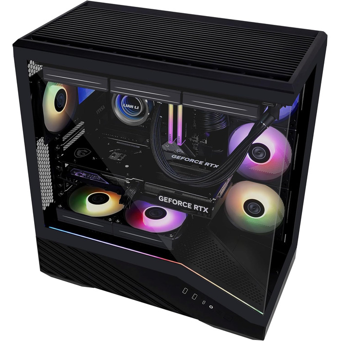 Корпус для ПК Lian Li Vector V100 чорний – ATX Midi Tower з темперованим склом, RGB-підсвічуванням, 4 x 120 мм вентилятори, підтримка радіатора 360 мм, GPU до 415 мм, сумісний з Back Connect
