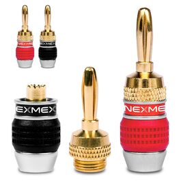 Комплект бананових роз'ємів NEXMEX для акустичних кабелів, позолочені 24K, для HiFi ресиверів та колонок (4 шт, 2 пари)