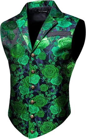 Чоловіча жилетка Barry.Wang у стилі Вікторіанський стеampunk, готика, з павличим орнаментом, індивідуальний крій, для Хелловіну та вечірок (L, зелений/квіти)