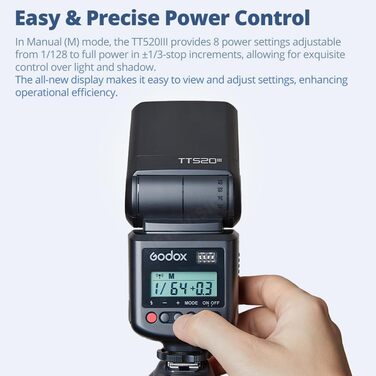 Спалах для камери Godox TT520 III з бездротовим передавачем, GN33, 433MHz, S1/S2 режими, 8 рівнів потужності, сумісний з Canon, Nikon, Pentax, Olympus, Fujifilm, Panasonic