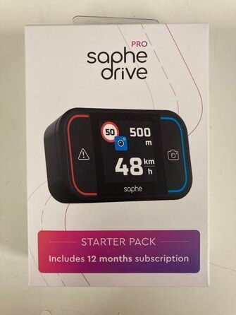 Радар-детектор Saphe Drive Pro для авто з кольоровим дисплеєм, сумісний з CarPlay та Android Auto, сповіщення про радари і небезпеки, дані Blitzer.de, підписка на 12 місяців
