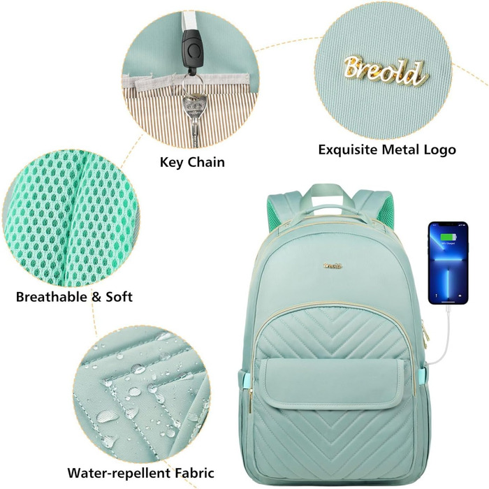 Жіночий рюкзак для ноутбука 17,3 дюйма: ідеальний для навчання, роботи та офісу. Зелений колір