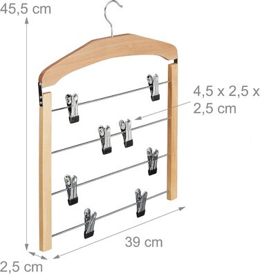 9 x Rock Hangers, Trouser Hangers Wood, 360° Swivel Hook, Clothes Hangers Non-Slip, HBT 45.5x39x2.5 cm, Silver/Natural