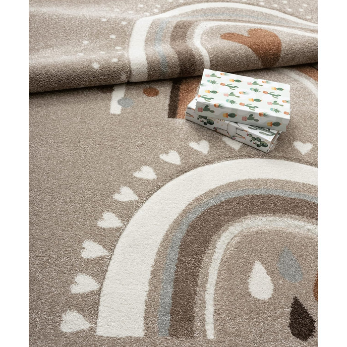Monde Kids Modern Soft Children's Carpet, Soft Pile, Easy to Clean, Colorfast, Vibrant Colors, Rainbow Pattern, Pink, 120 x 170 cm