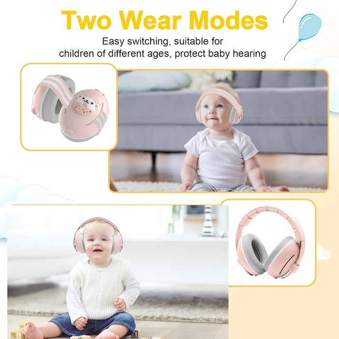 Навушники для захисту від шуму для немовлят 2-в-1, рожеві, до 48 місяців