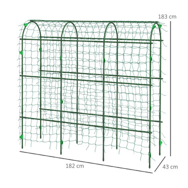 Outsunny Climbing Plant Trellis Support, Adjustable Obelisk, Plant Grid with Net, Plant Frame Steel Green 43 x 182 x 183 cm for Garden Balcony
