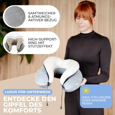 Преміальна подушка для шиї RELAXX Memory Foam L для подорожей – ортопедична подушка для літака, авто, поїзда, автобуса, ергономічне шийне ортопедичне подорожнє подушка для дорослих