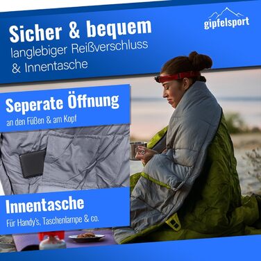 Сплячий мішок Gipfelsport Ultraleicht 4 сезони [-20°C до 15°C] | Чорний/Зелений, ультралегкий, для трекінгу, кемпінгу та подорожей