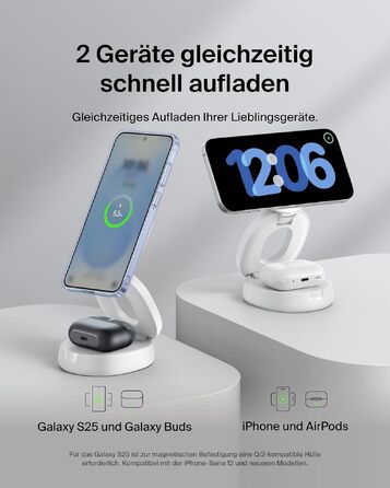 Бездротова зарядна станція 2-в-1 Belkin BoostCharge Qi2 15W MagSafe для iPhone 17, AirPods, Pixel, біла (з адаптером 30 Вт)