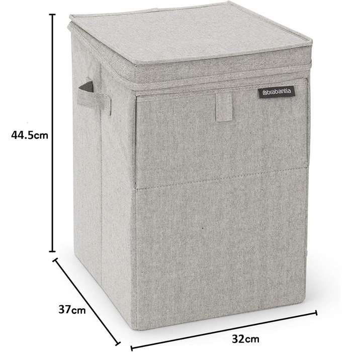 Brabantia - Stackable Laundry Box - Laundry Basket - Easy to fill and empty - Large volume - Folds flat quickly - Lightweight and sturdy handles - Grey - 35 L - 37.0 x 44.5 x 32.0 cm