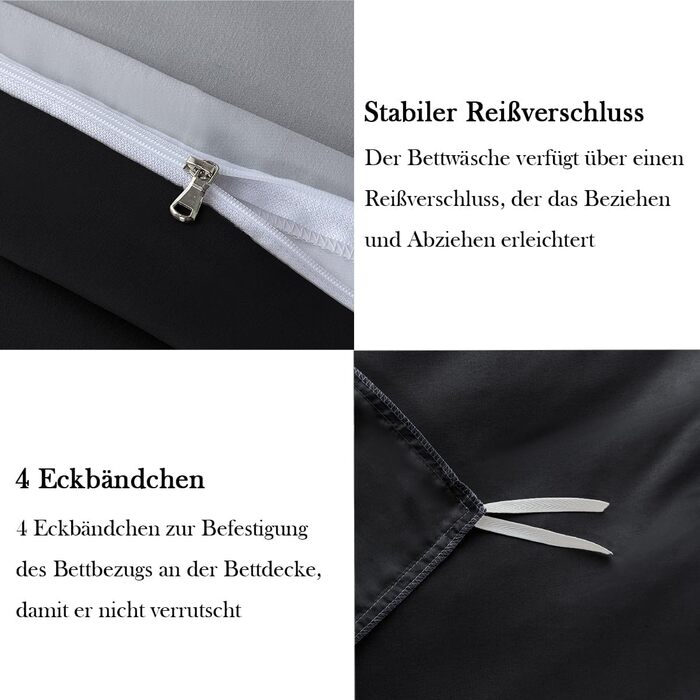 Комплект постільної білизни 135x200 4 частини з мікрофібри, двостороння, чорний/сірий, з блискавкою (2x 135 x 200cm + 2x 80x80cm)
