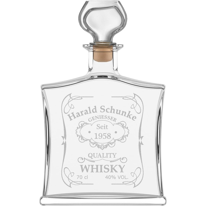 Personalized Noble Whisky Bottle with Engraving - 700 ml Decanter with Glass Stopper - Whisky Carafe Gift for Birthday - Quality Whisky Design