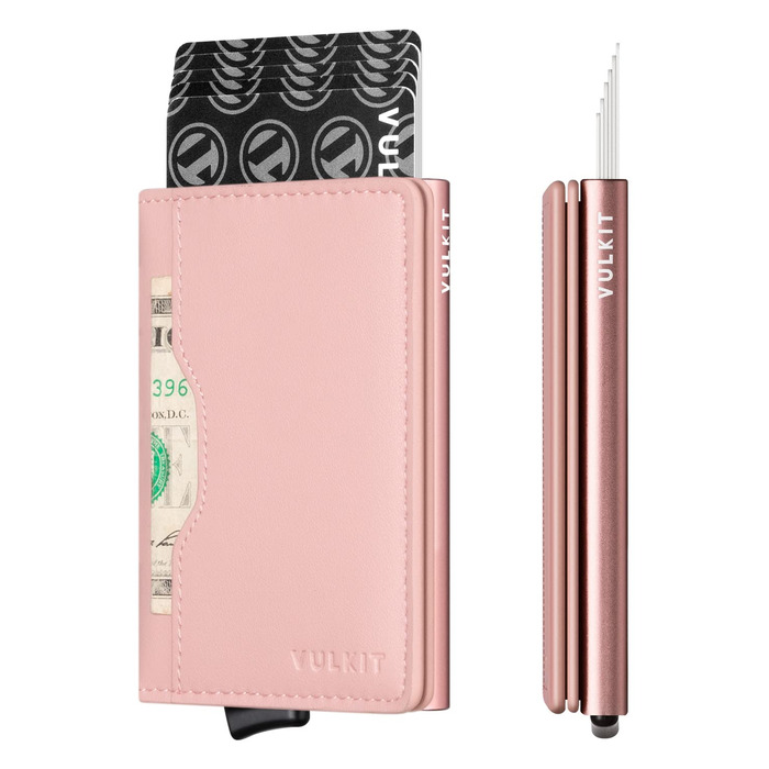 Чоловічий картхолдер VULKIT з відділеннями для карток, рожевий: шкіряний, металевий, з поп-ап механізмом