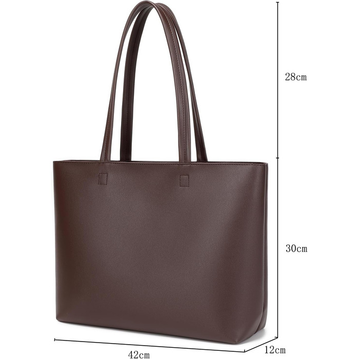 Жіноча сумка-шопер Tote Bag з PU шкіри для роботи, школи, покупок, застібка-блискавка, внутрішні кишені (Коричнева)