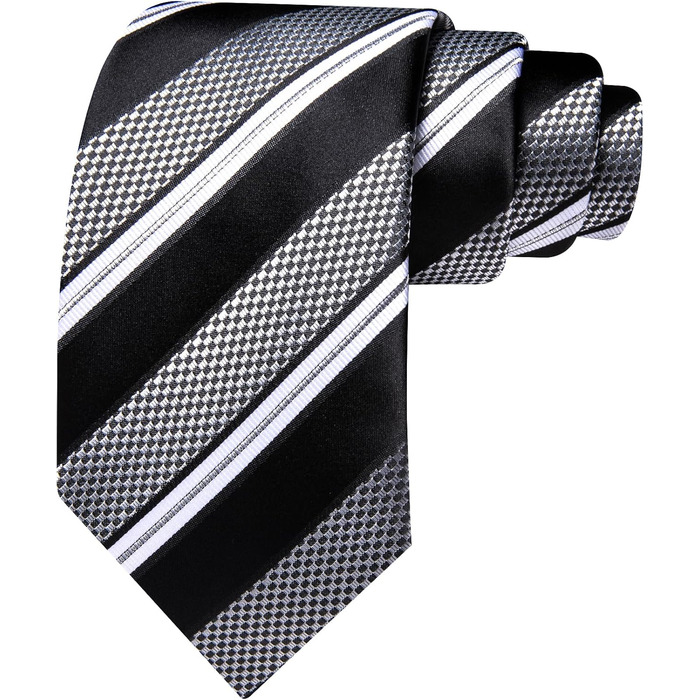 Чоловічий подарунковий набір: краватка в смужку, краватки-кліпса, нагрудна хустинка, манжетні кнопки, подарунок для бізнесу, весілля, свят, чорний, білий, сірий