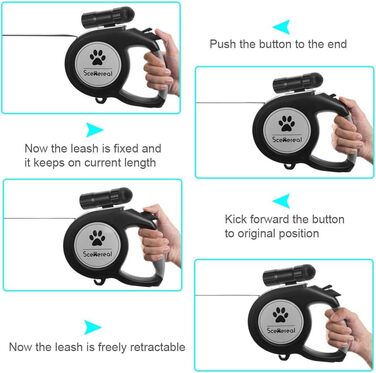 Висувна поводок для собак SCENEREAL – 7.8 м, з LED-ліхтариком та дозатором для відходів, до 50 кг, для середніх та великих собак
