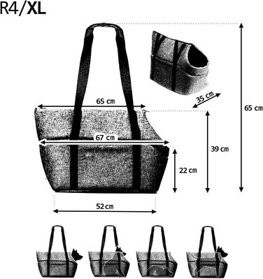 Сумка-переноска для собак та котів | Сумка на плече для тварин з гумкою та карабіном | до 15 кг | Матеріал: штучний замш (вельвет) | Розмір: L | Чорний колір (52 x 35 x 39 см)