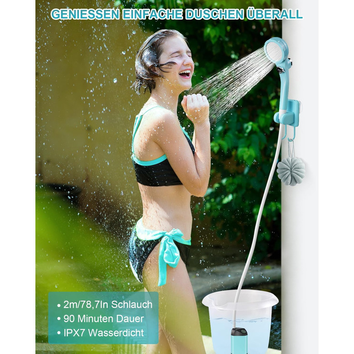 AUTOPkio Camping Shower with Battery, Upgraded Camping Shower 4500mAh Rechargeable Pump, IPX7 Waterproof for Camping, Outdoors, Hiking, Car Washing, Pets