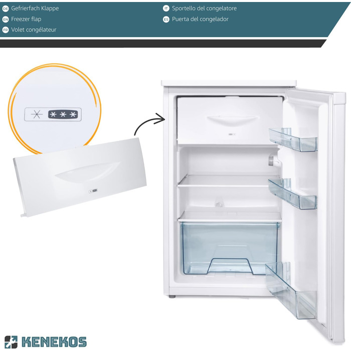 Freezer door, freezer compartment door compatible with Bauknecht, Whirlpool, Indesit C00374091, alternative for 481241619514 and 481241619711, refrigerator integrated freezer replacement part