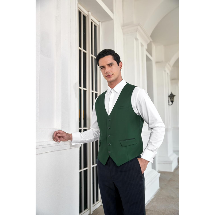 Елегантний жилет для чоловіків HISDERN: весільний, класичний, однотонний, бізнес, смокінг з кишенями (зелений, 4XL)