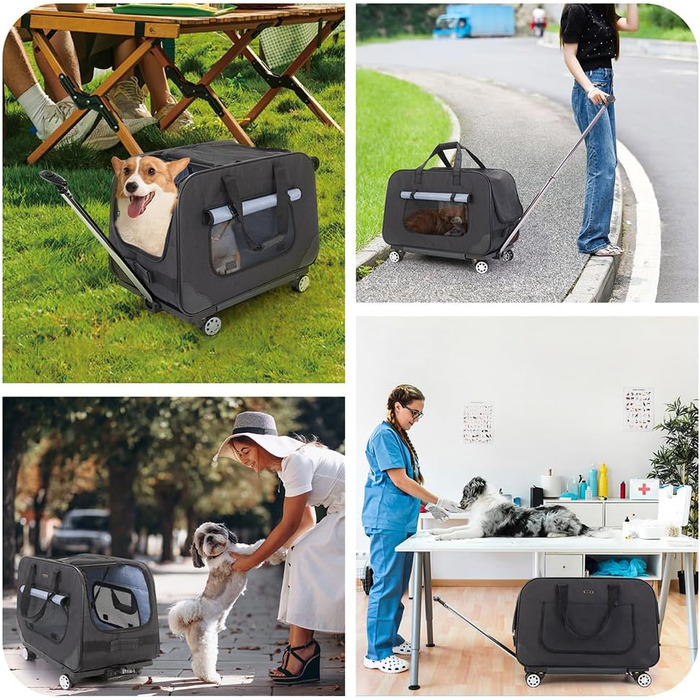 Переносний переноска для тварин з телескопічною ручкою, переноски для собак та котів з колесами (Чорний)