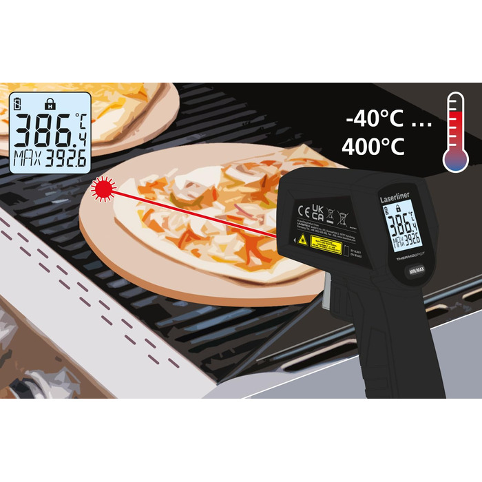 Лазерний термометр Laserliner ThermoSpot: вимірювання температури від -38°C до 365°C, 8-точкова лазерна точка, Auto-Hold, MAX-індикатор