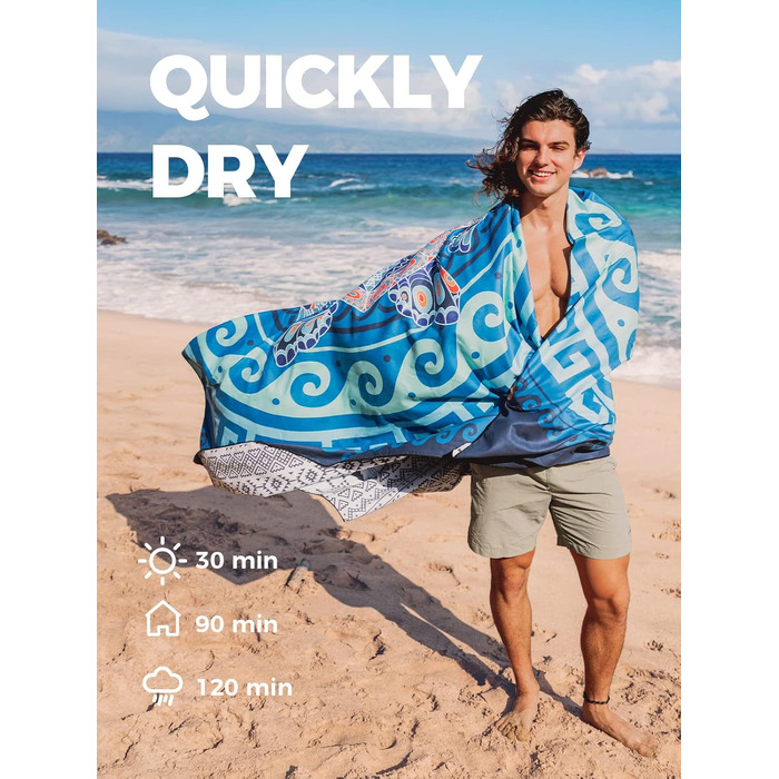 OCOOPA Microfiber Beach Towel, Quick-Drying, Large 200x145 cm, Super Absorbent, Sand-Free Beach and Swimming Towels for Men and Women