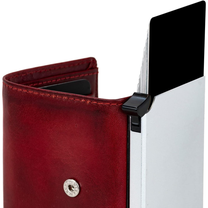 Чоловіче/жіноче картхолдер Volmer POP-UP з відділенням для монет, з натуральної шкіри, RFID захистом, вміщує до 11 карт, кольори: Hunter Green (зелений), Bordeaux Red (бордовий)