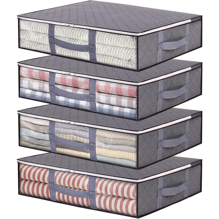 Органайзери для зберігання під ліжком Vieshful (4 шт.) 40L – комоди-органайзери для білизни, постільної білизни, ковдр сірого кольору