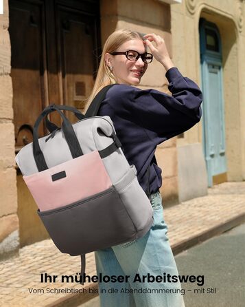 LOVEVOOK Рюкзак для жінок з відділенням для ноутбука 15.6 дюймів. Шкільний, для подорожей, університету, бізнесу. Водонепроникний, рожево-сірий