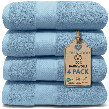 Набір махрових рушників LEBENGOOD з бавовни, 4 шт. (50x90 см), небесно-блакитні, сертифіковані Oeko-TEX