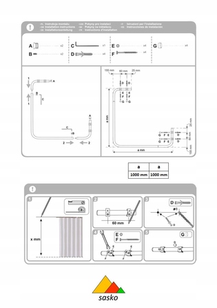 Кутовий штанга для душу Sasko 100-100 x 25 мм, чорна