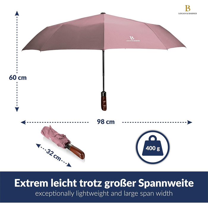 Чорний парасолька LOGAN & BARNES Dublin: штормостійкий, з дерев'яною ручкою, тефлонове покриття