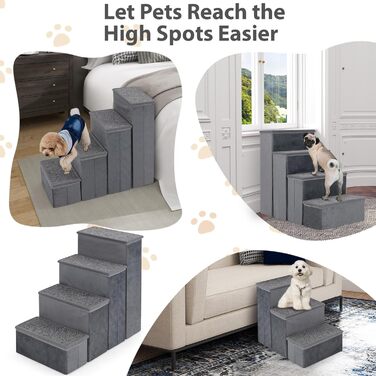 Сходинки для собак SOARS: складана пандус для домашніх тварин з місцем для зберігання, антиковзкі, до 50 кг, для собак та котів, під ліжко/диван (сірий, 38 x 65 x 58 см)