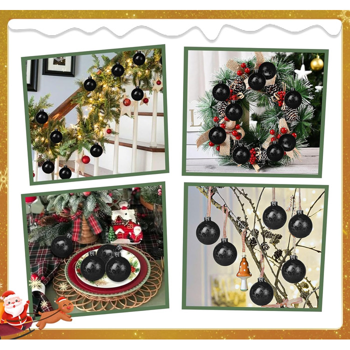 Скляні кулі Hengsong на Різдво: 24 шт. чорні та золоті, 6 см. Декорації для ялинки, різдвяний декор