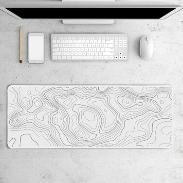 HAUTOCO Килимок для миші ігровий XXL 800x300 мм, чорний з топографічною сіткою, антиковзаюча гума, для комп'ютера, покращена швидкість та точність