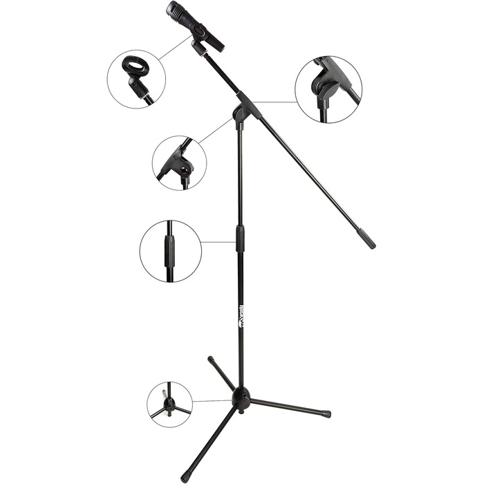 Стійка для мікрофона RockJam MS050 з шарнірною консоллю – міцна сталева конструкція
