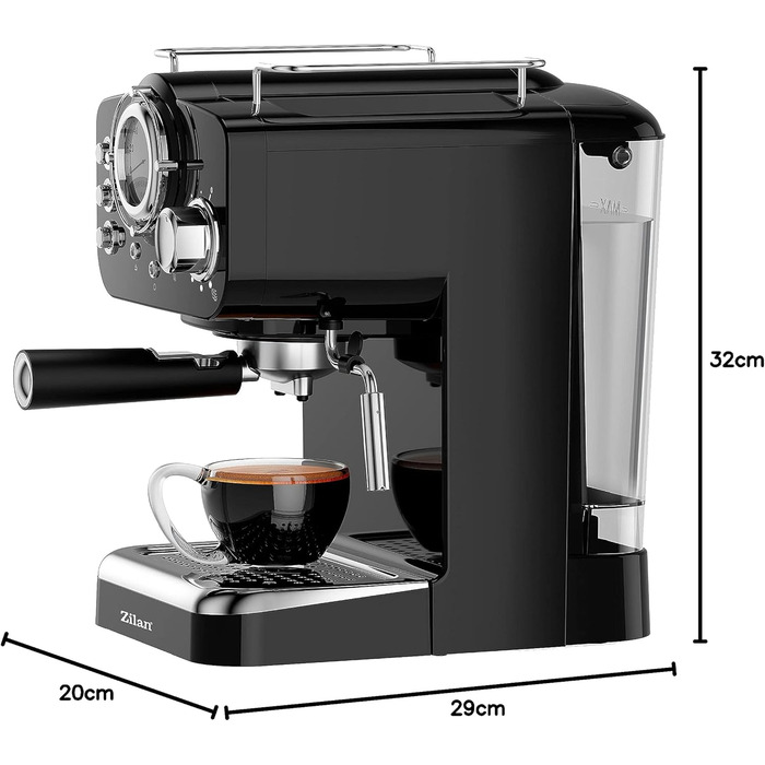Zilan Espresso Machine with Milk Frother | Semi-Automatic Espresso Machine | Cappuccino Machine | Portafilter Coffee Machine | 1.25 L Water Tank | 15 bar | Retro Design