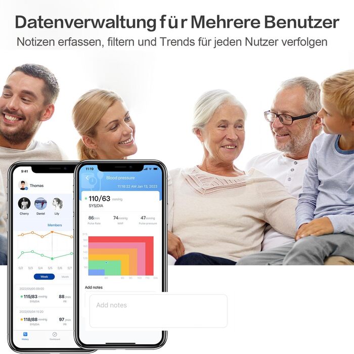 Тонометр на плечі CheckMe BP2A Nexus з великим дисплеєм, середнє значення за 3 вимірювання, бездротова манжета (22-42 см), додаток для iOS/Android, легке читання та професійна точність